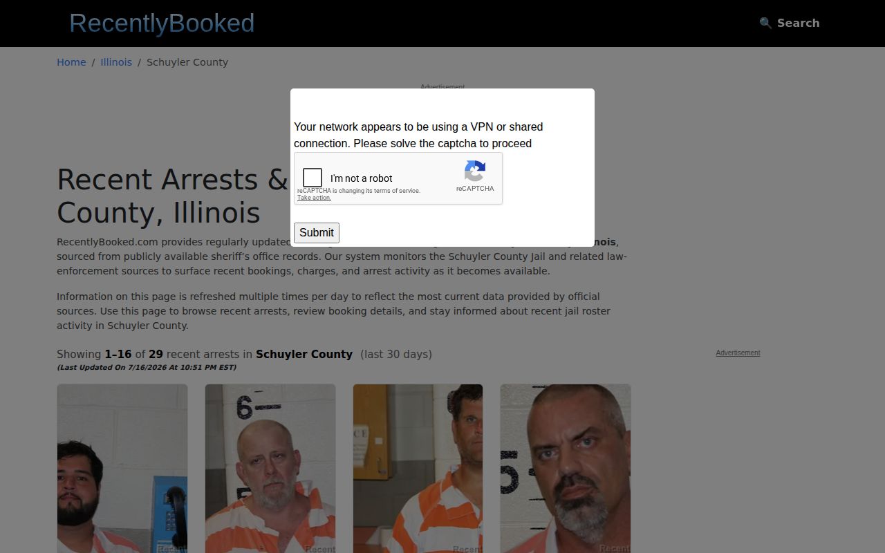 Nonofficial Schuyler County booking photo mirror requiring release verification