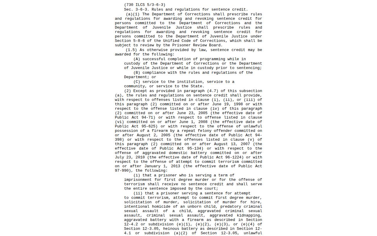 Illinois sentence credit law affecting Schuyler County projected release dates